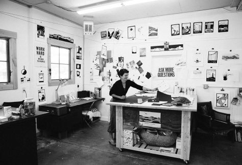 2019 Port Townsend Wooden Boat Festival poster artist Hannah Viano in her studio