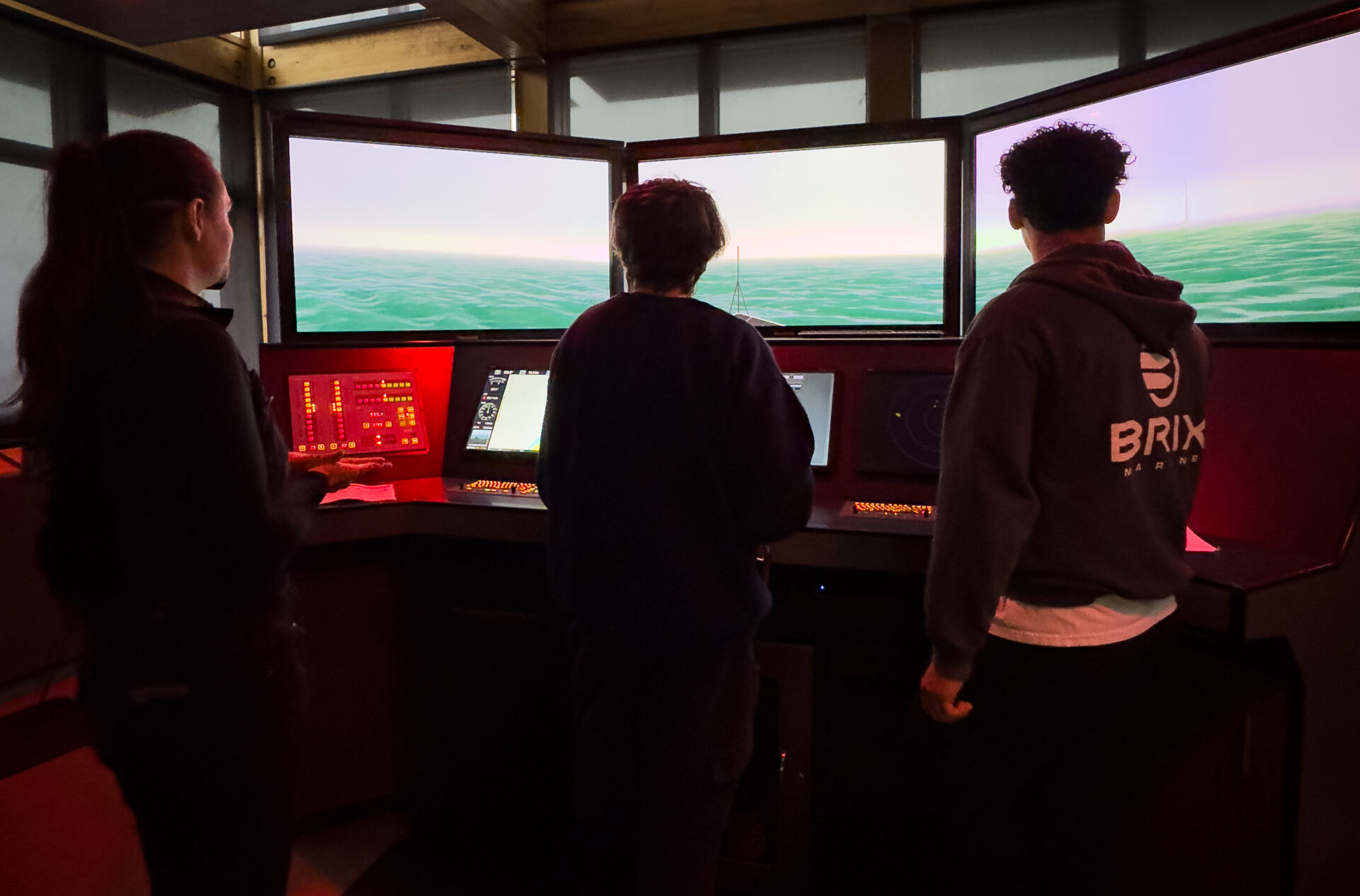 PTMA students using the Pilothouse simulator